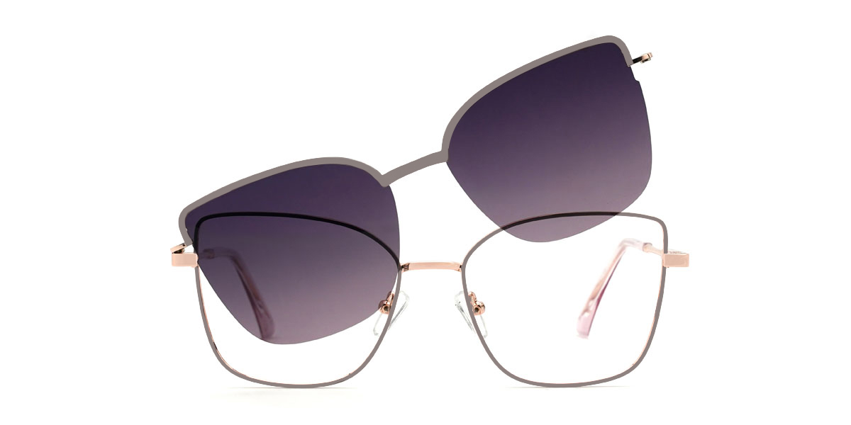 Grey Purple Pink Jennings Glasses - Cat Eye Clip-On Sunglasses