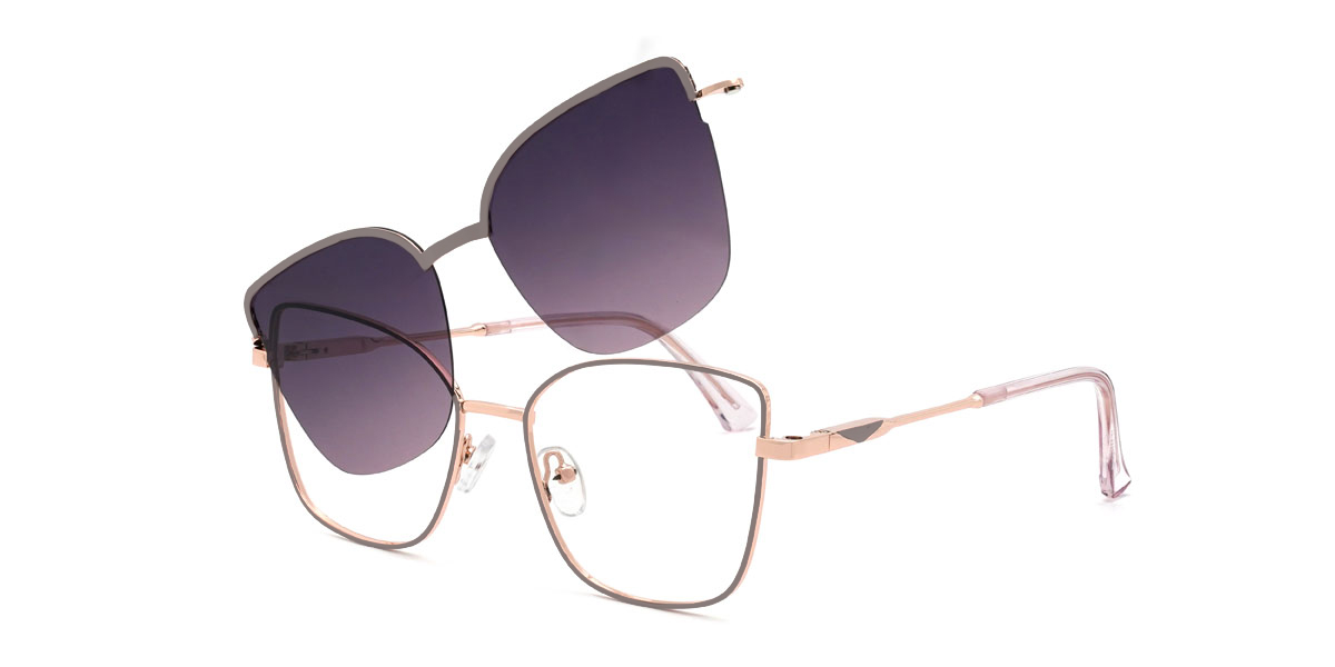 Grey Purple Pink Jennings Glasses - Cat Eye Clip-On Sunglasses
