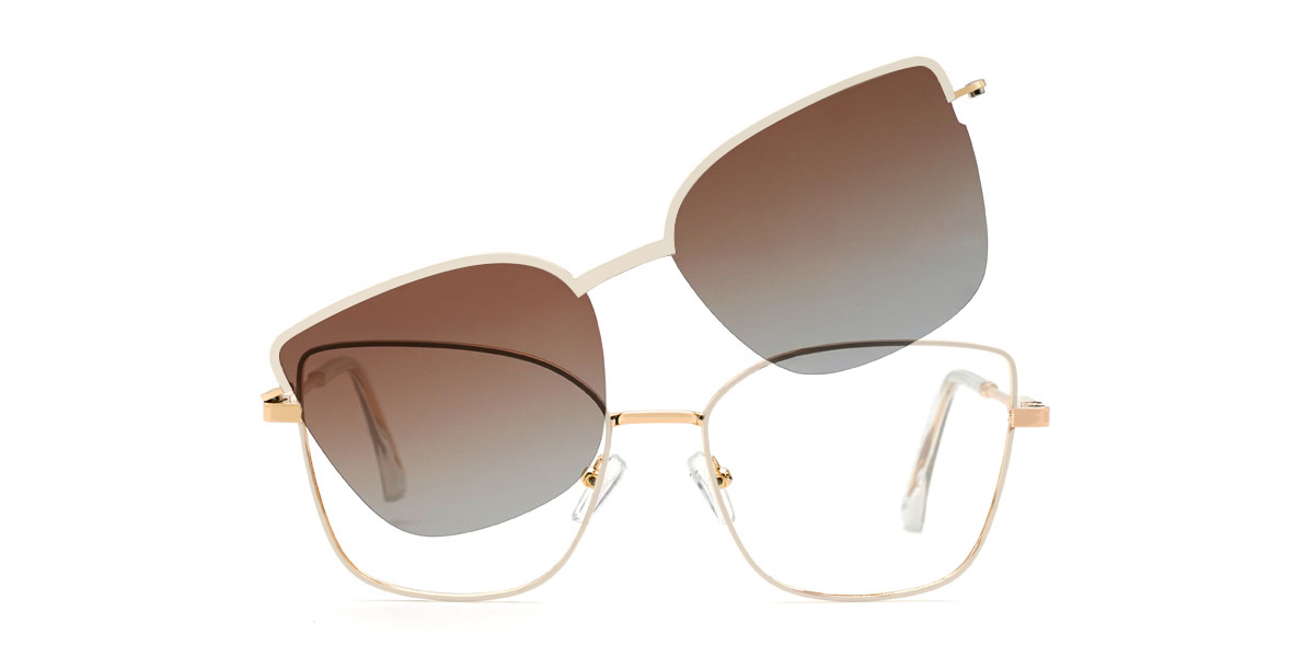 White Gradual Brown Jennings Glasses - Cat Eye Clip-On Sunglasses