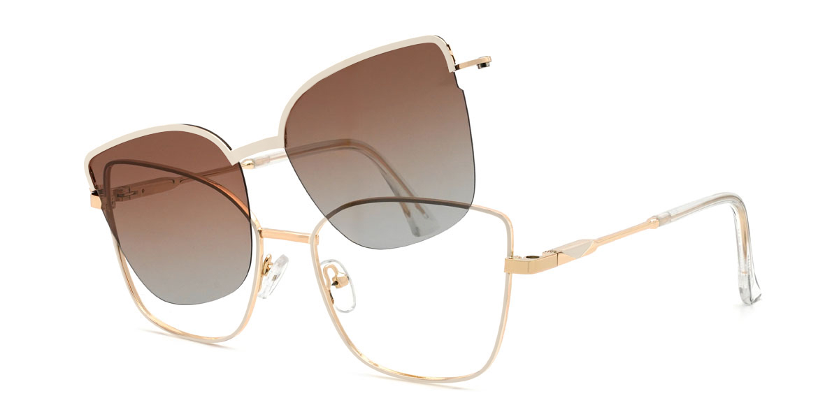 White Gradual Brown Jennings Glasses - Cat Eye Clip-On Sunglasses