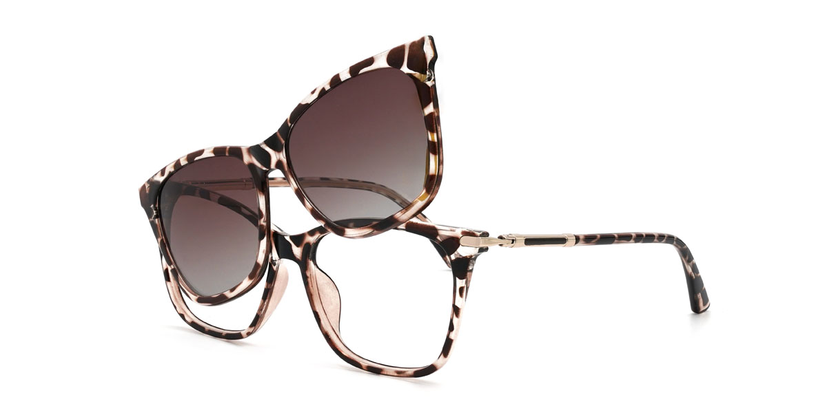 Tortoiseshell Gradual Brown Giovanny Glasses - Rectangle Clip-On Sunglasses