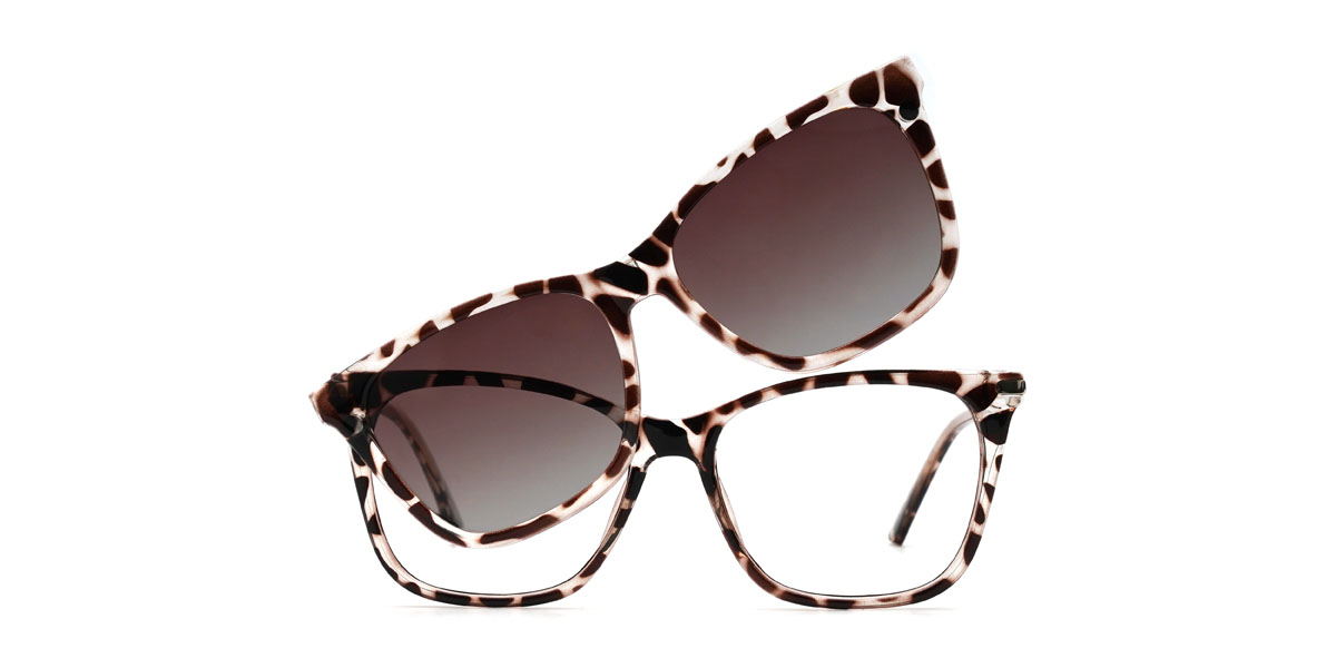 Tortoiseshell Gradual Brown Giovanny Glasses - Rectangle Clip-On Sunglasses