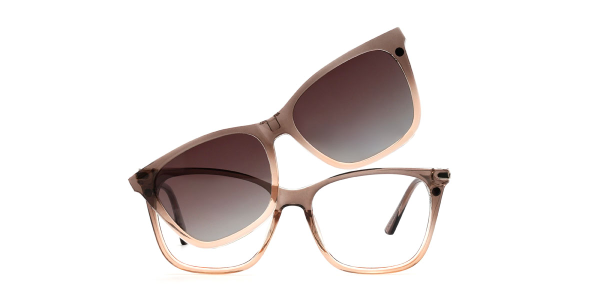 Brown Orange Gradual Brown Giovanny Glasses - Rectangle Clip-On Sunglasses