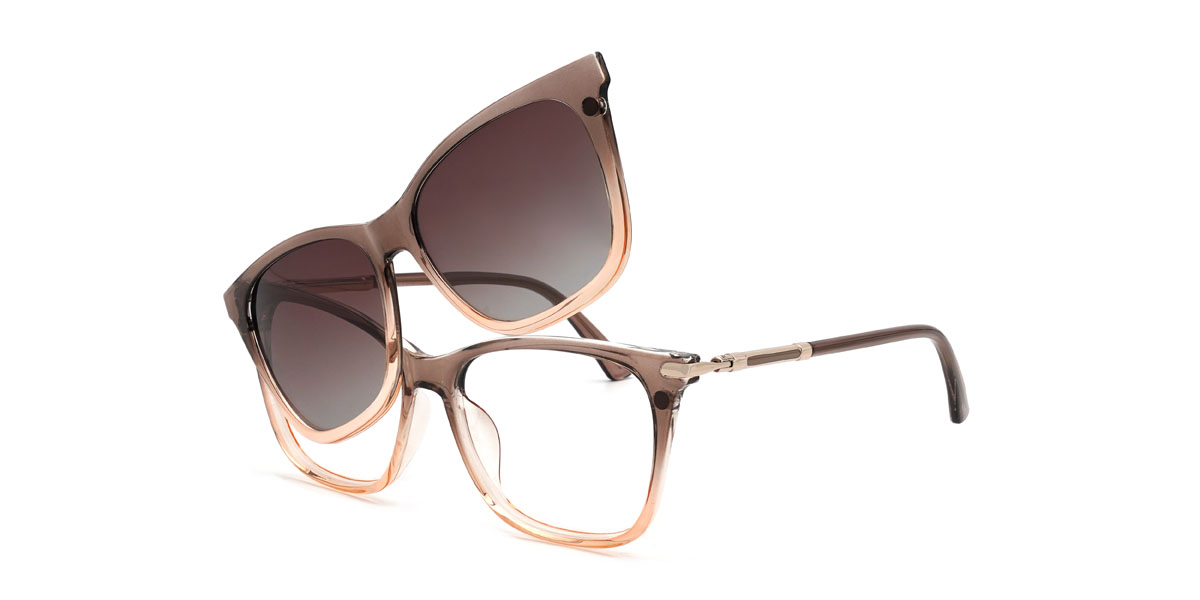 Brown Orange Gradual Brown Giovanny Glasses - Rectangle Clip-On Sunglasses