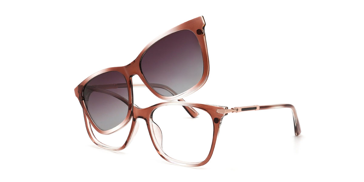 Gradual Brown Gradual Purple Giovanny Glasses - Rectangle Clip-On Sunglasses