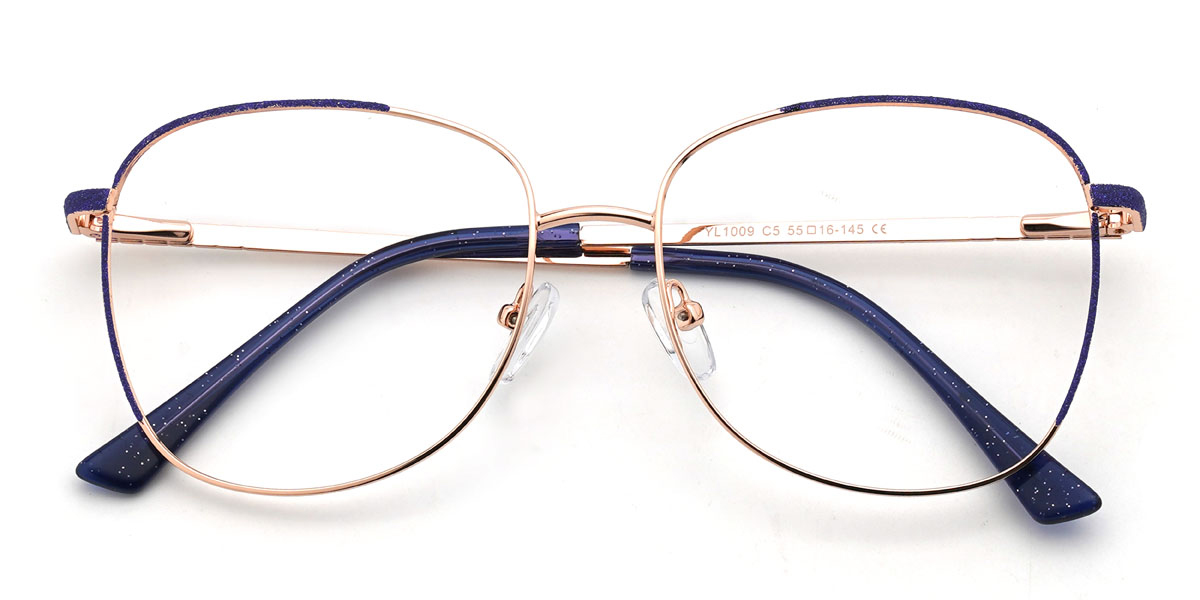 Gold Blue Gauri Glasses - Oval Glasses