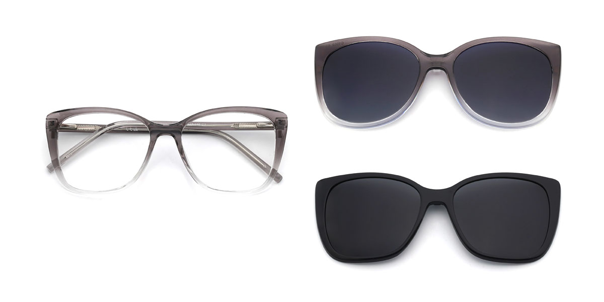 Dégradé Gris Vianey Lunettes - Rectangle Clip-On Sunglasses