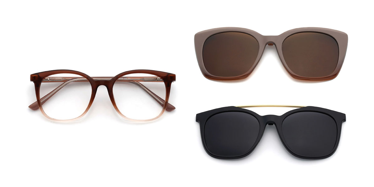 Dégradé Brun Sheikha Lunettes - Square Clip-On Sunglasses