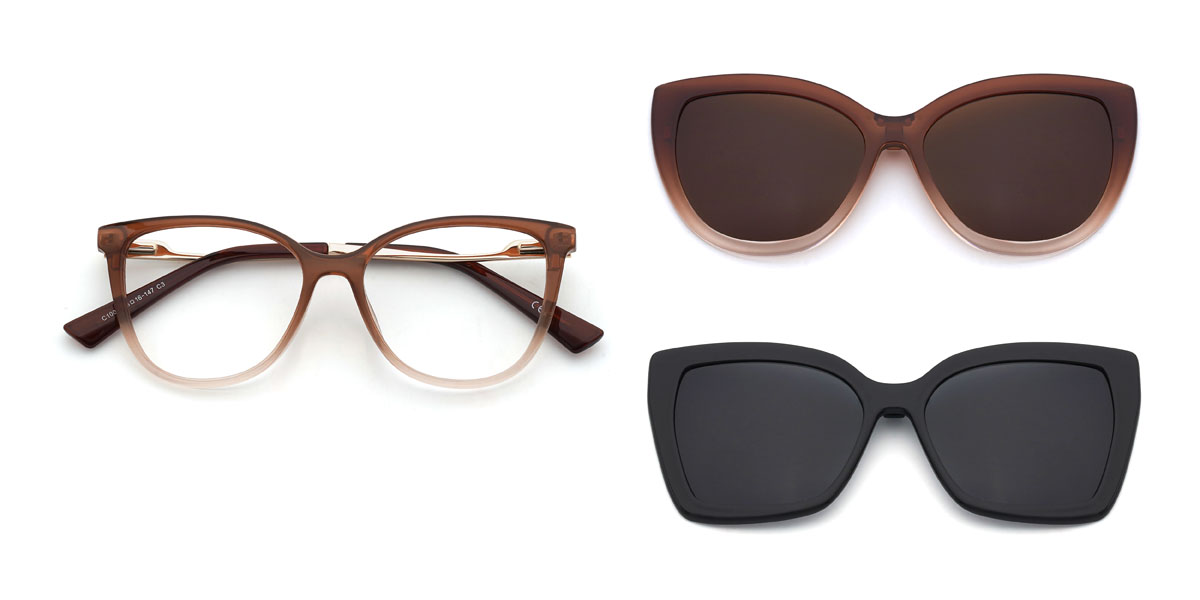 Dégradé Brun Rosabelle Lunettes - Oval Clip-On Sunglasses