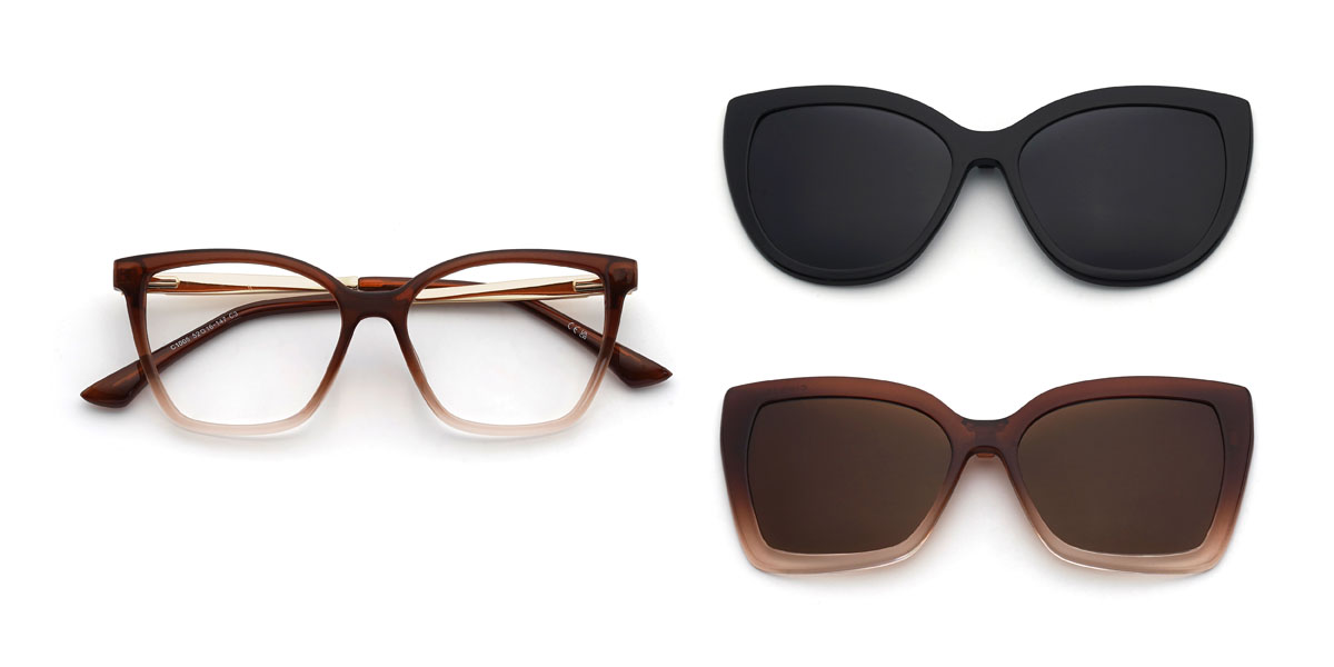 Dégradé Brun Klarissa Lunettes - Rectangle Clip-On Sunglasses