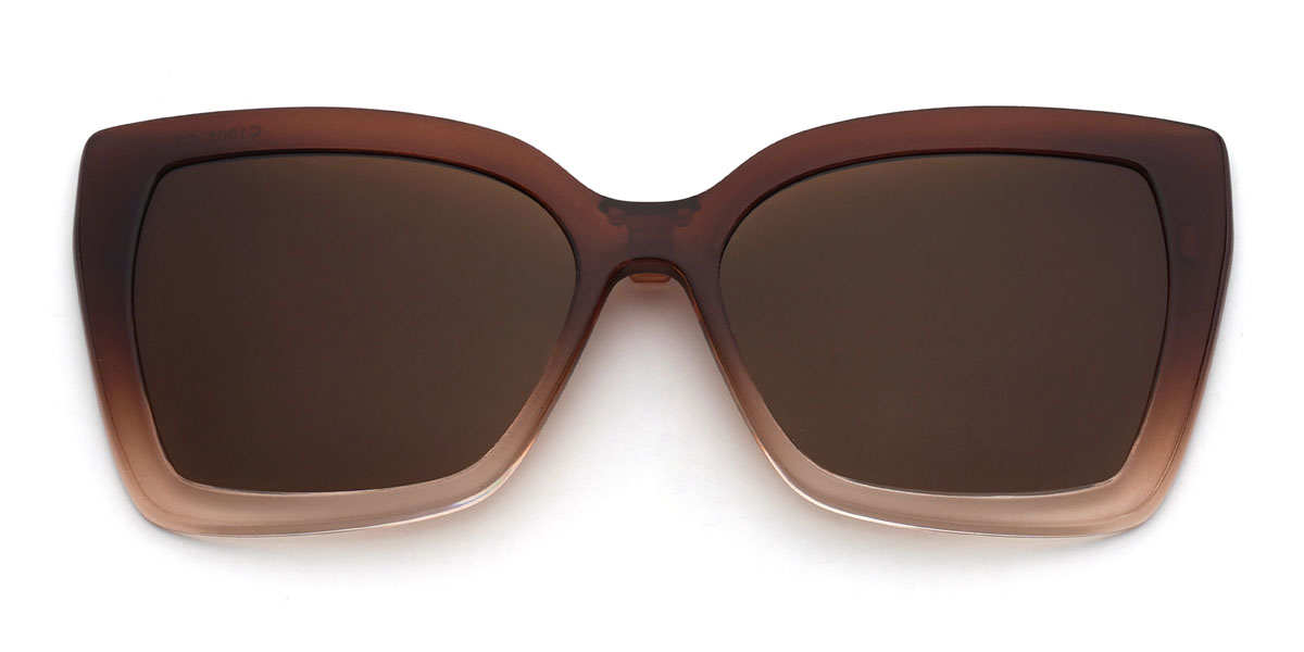Dégradé Brun Klarissa Lunettes - Rectangle Clip-On Sunglasses