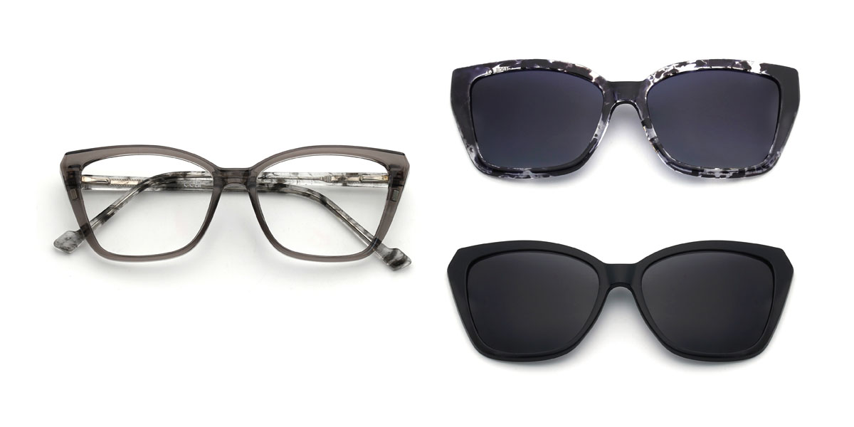 Gris Alycia Lunettes - Rectangle Clip-On Sunglasses