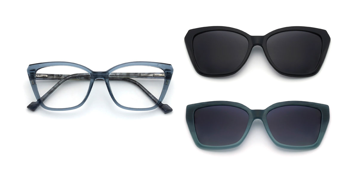 Bleu Alycia Lunettes - Rectangle Clip-On Sunglasses