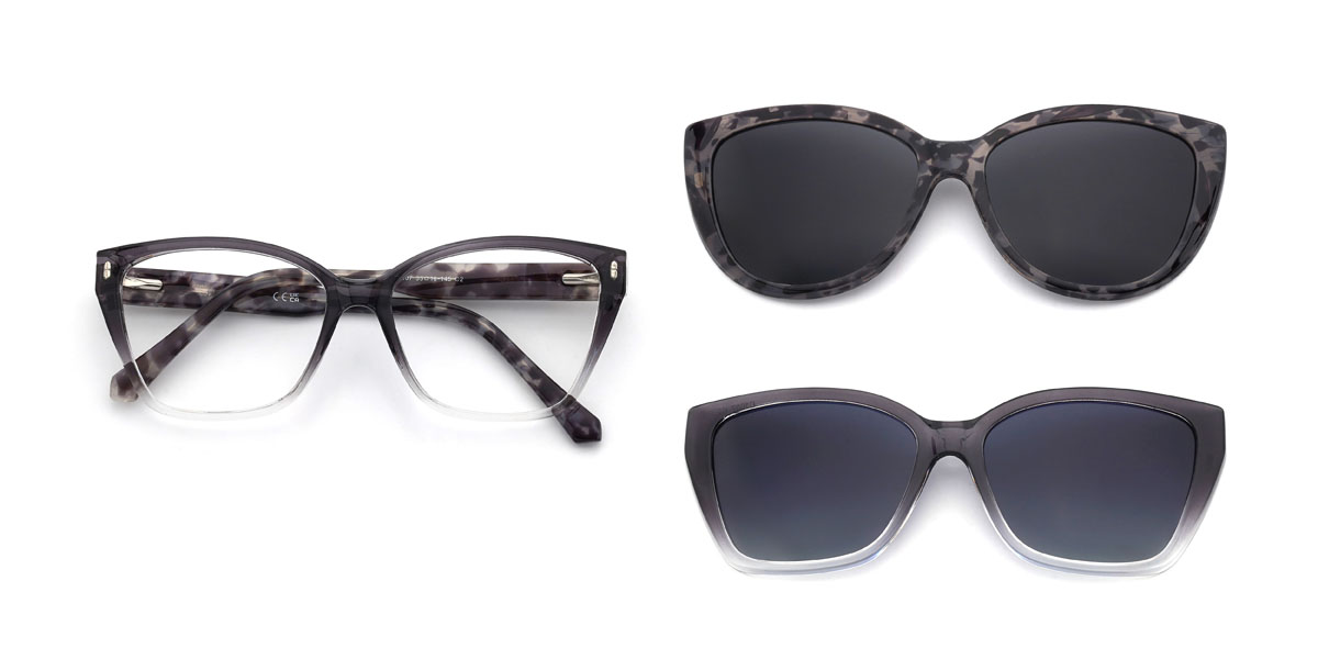 Dégradé Gris Cedrick Lunettes - Rectangle Clip-On Sunglasses