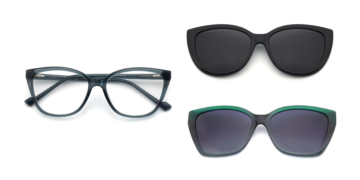 Azul Evelyne Óculos - Rectangle Clip-On Sunglasses