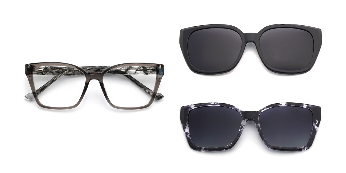 Cinza Peri Óculos - Rectangle Clip-On Sunglasses