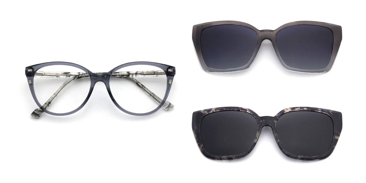 Bleu Gris Unity Lunettes - Oval Clip-On Sunglasses