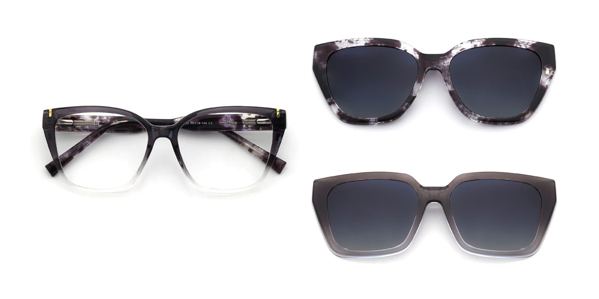 Gradiente Cinza Dasia Óculos - Rectangle Clip-On Sunglasses