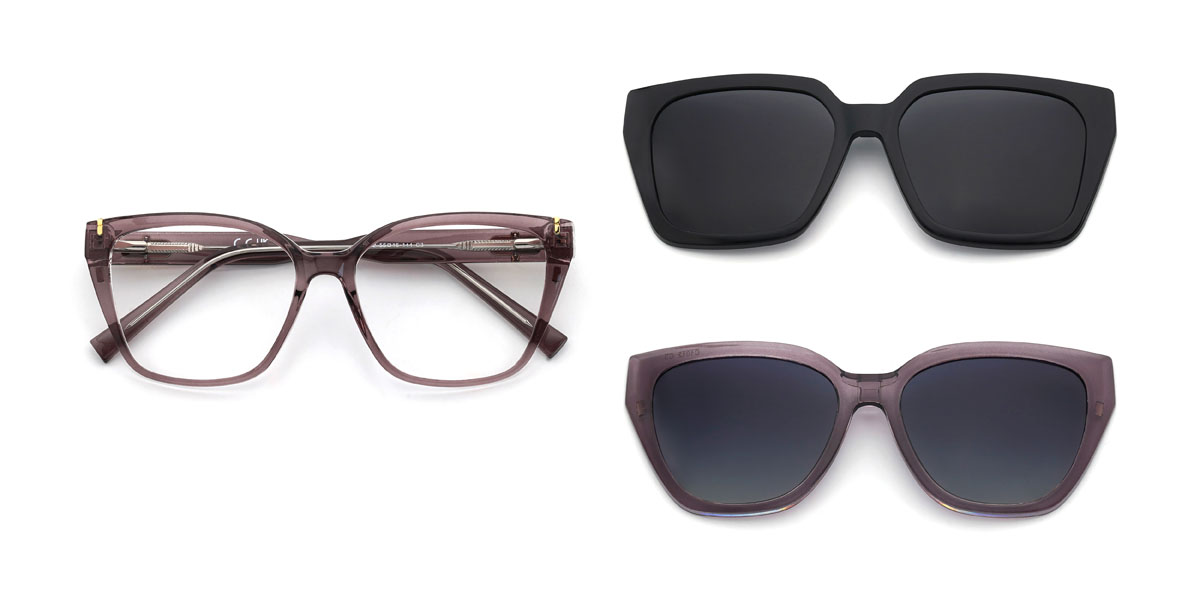 Pourpre Dasia Lunettes - Rectangle Clip-On Sunglasses