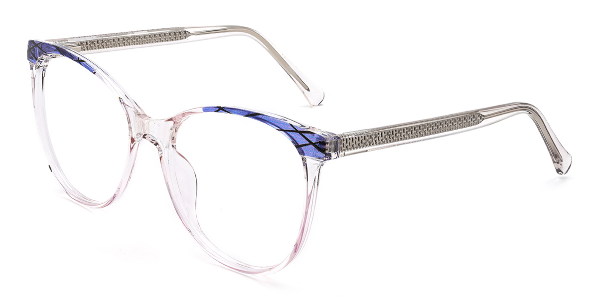 Clear Blue stripe Christan Glasses - Oval Glasses