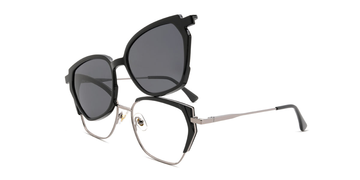 Fekete ezüst Gonzalez Szemüveg - Rectangle Clip-On Sunglasses