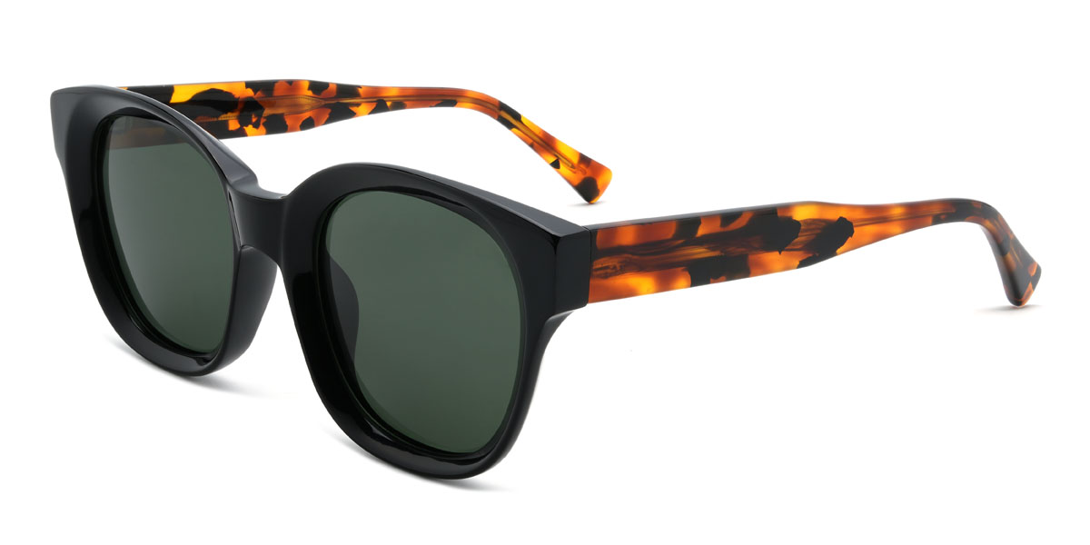 Negro Verde Oscuro Hasna Gafas - Oval Sunglasses