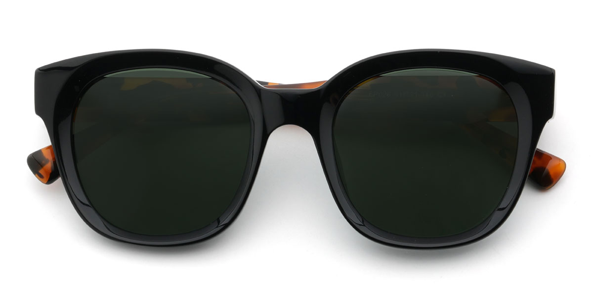 Negro Verde Oscuro Hasna Gafas - Oval Sunglasses