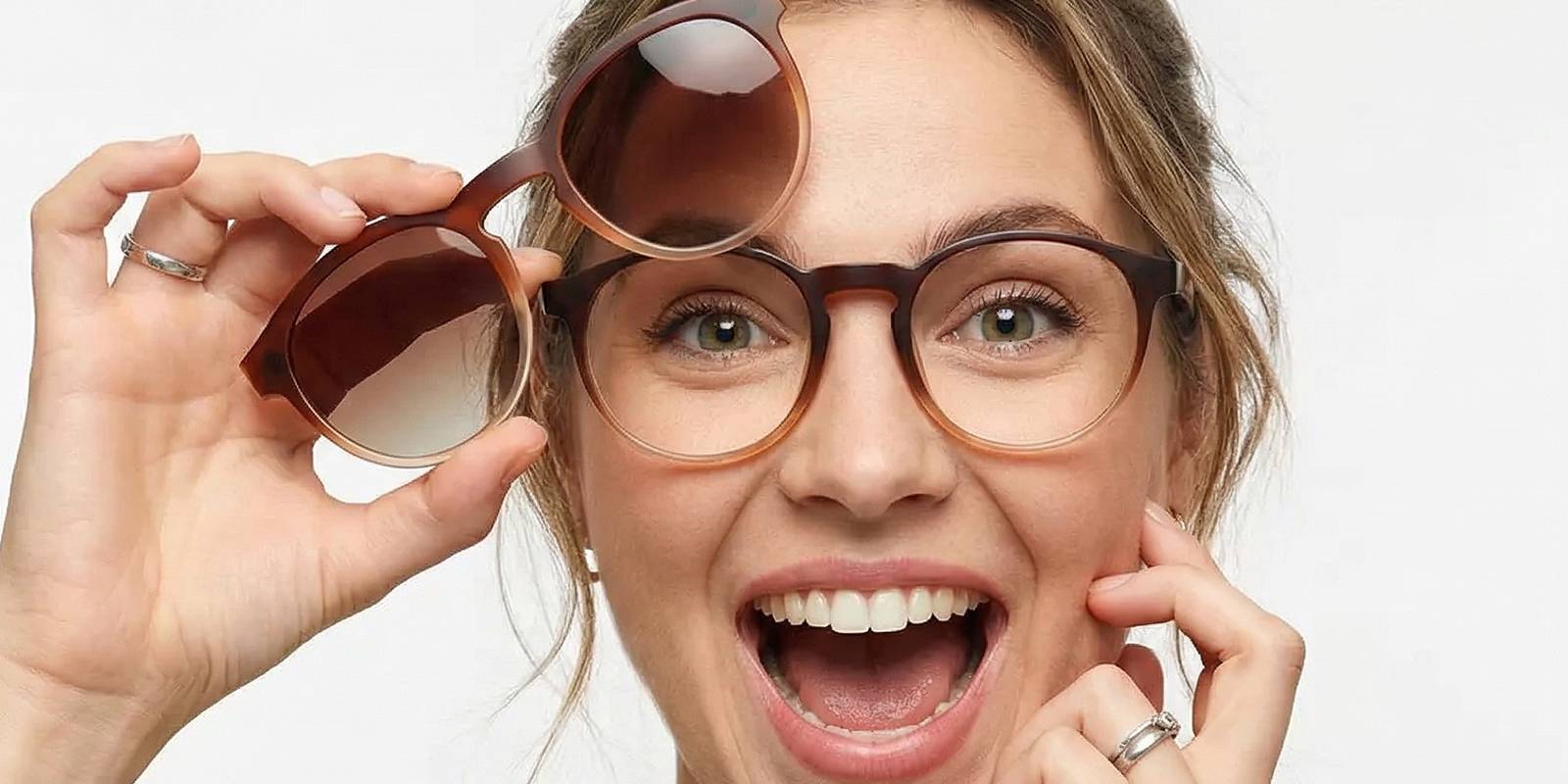 Gradient Brown Skylar Glasses - Oval Clip-On Sunglasses