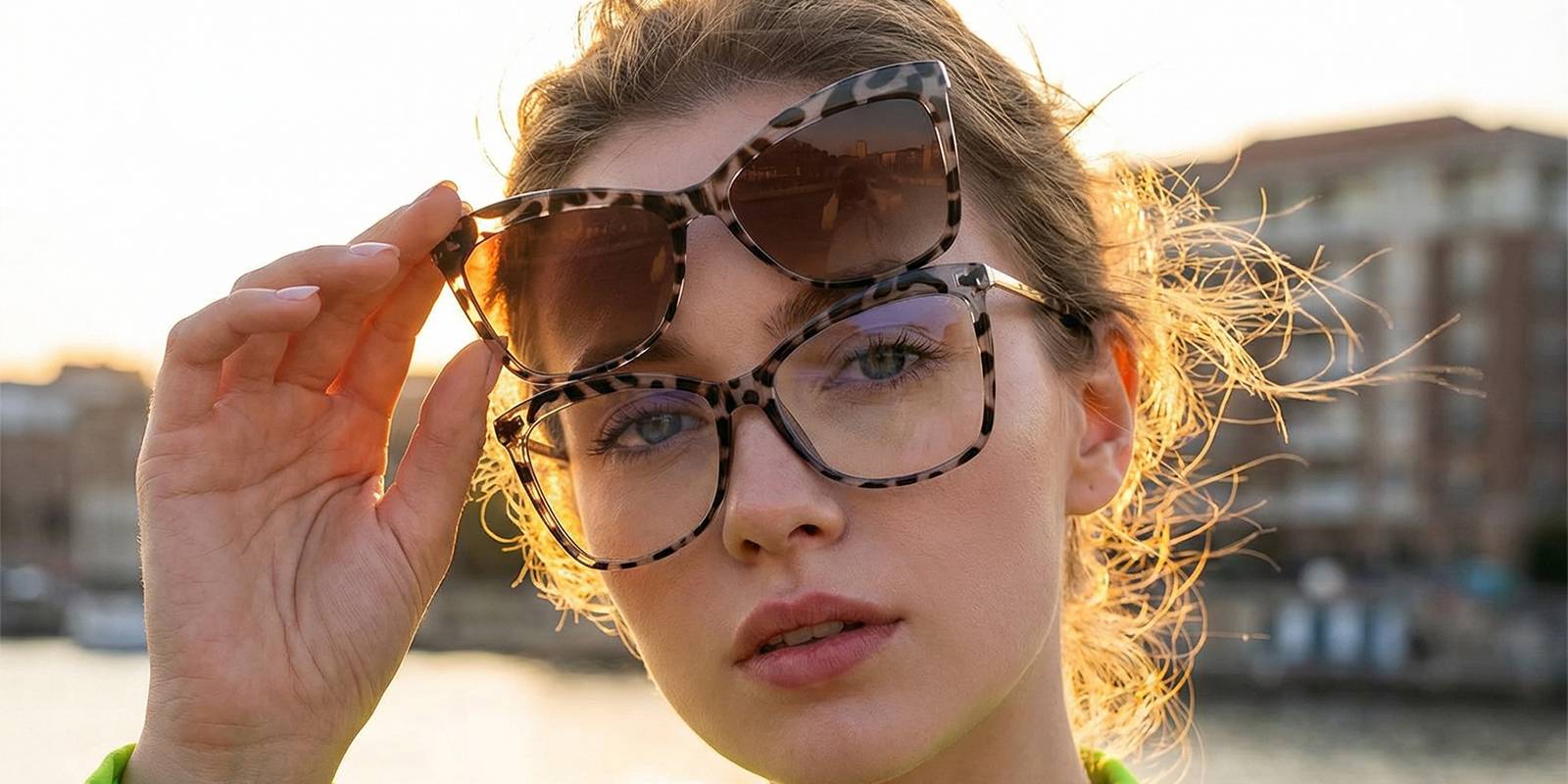 Grey Stripe Brooklyn Glasses - Cat Eye Clip-On Sunglasses