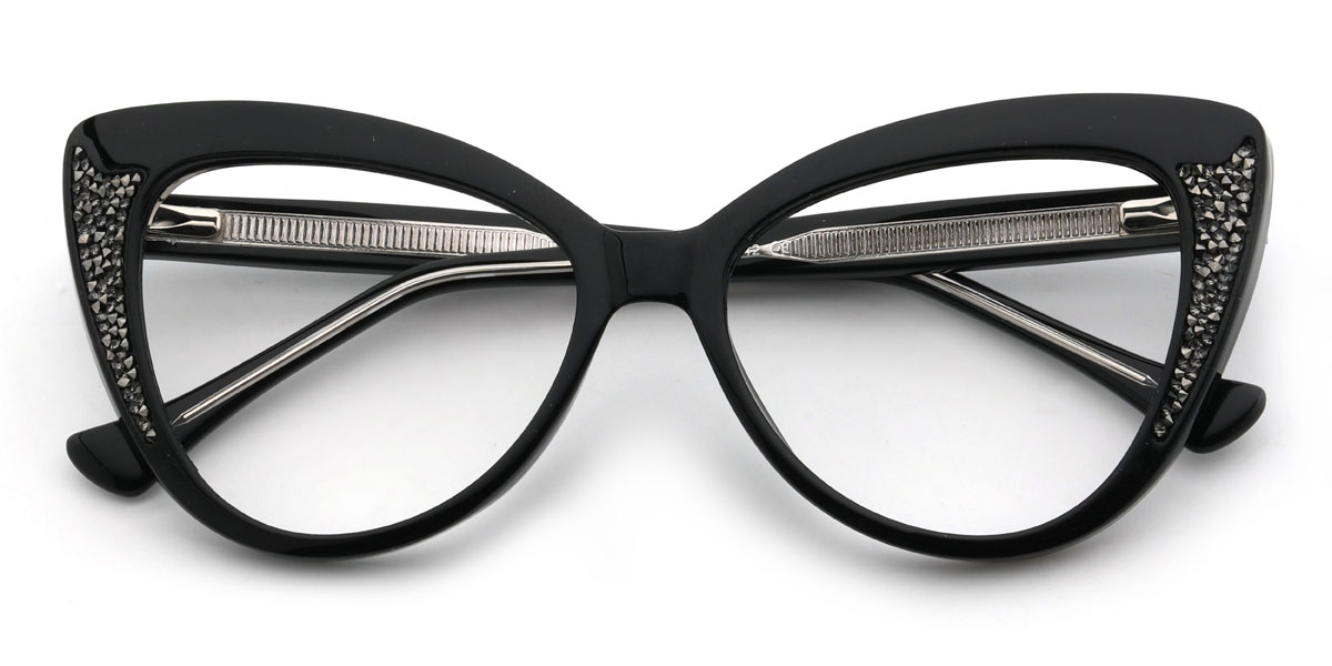 Black Prerna Glasses - Cat Eye Glasses