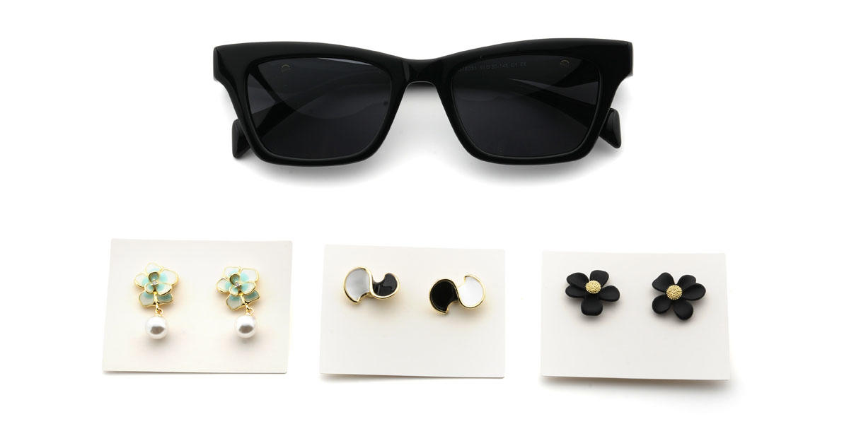 Black Grey Miracle - Rectangle Sunglasses