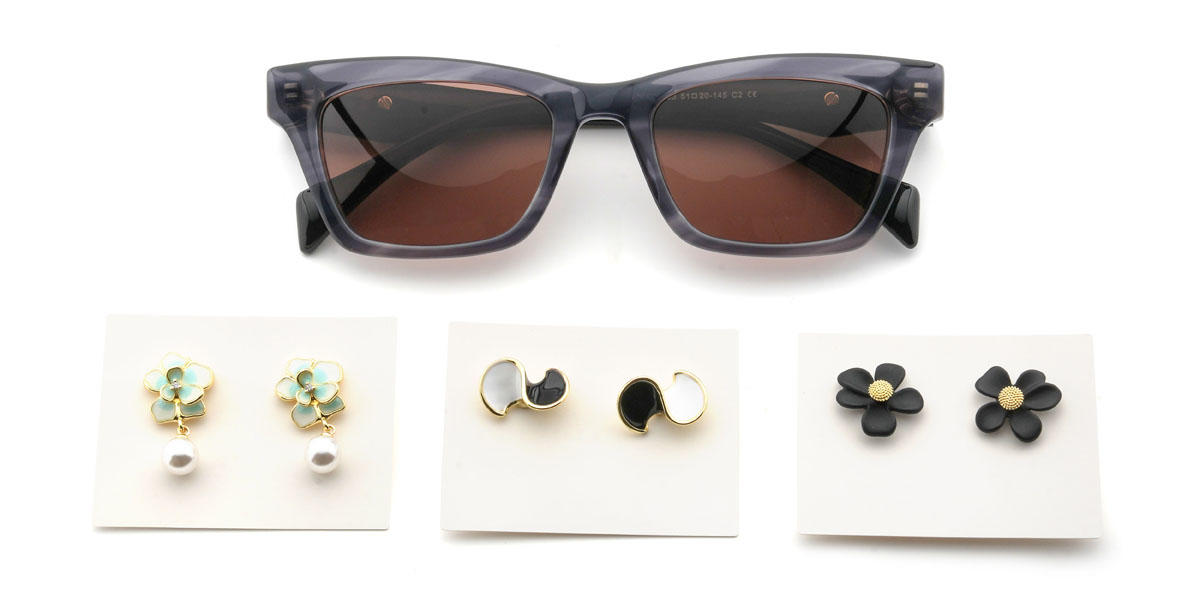 Grey Tortoiseshell Brown Miracle Glasses - Rectangle Sunglasses