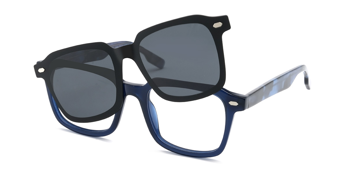 Blue Ollie Glasses - Rectangle Clip-On Sunglasses