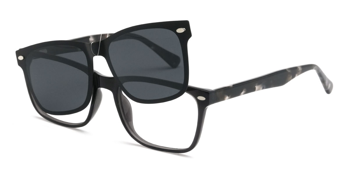 Grey Philo Glasses - Rectangle Clip-On Sunglasses