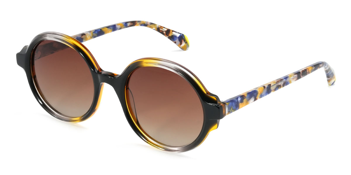 Black Yellow Gradual Brown Noble Glasses - Oval Sunglasses