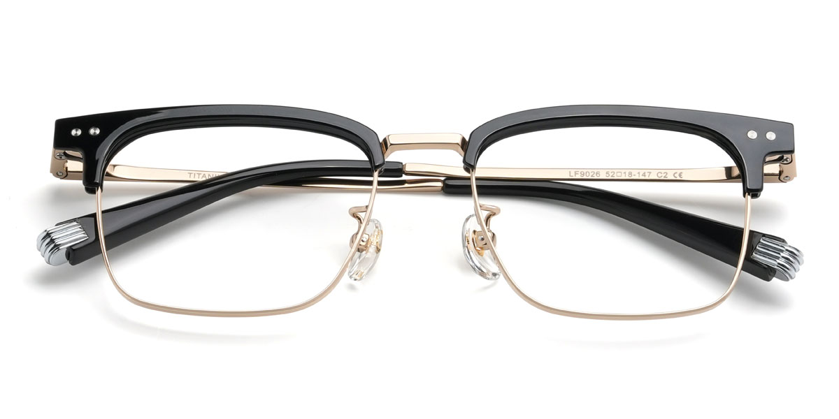 Gold Black Quanah Glasses - Rectangle Glasses