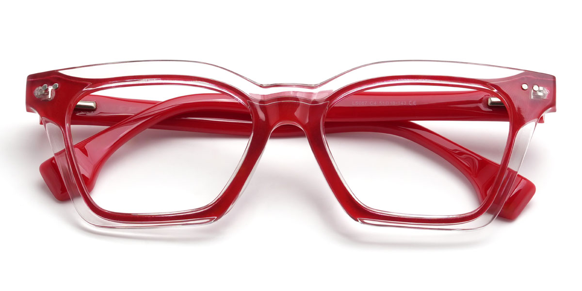 Clear Red Francesca Glasses - Rectangle Glasses