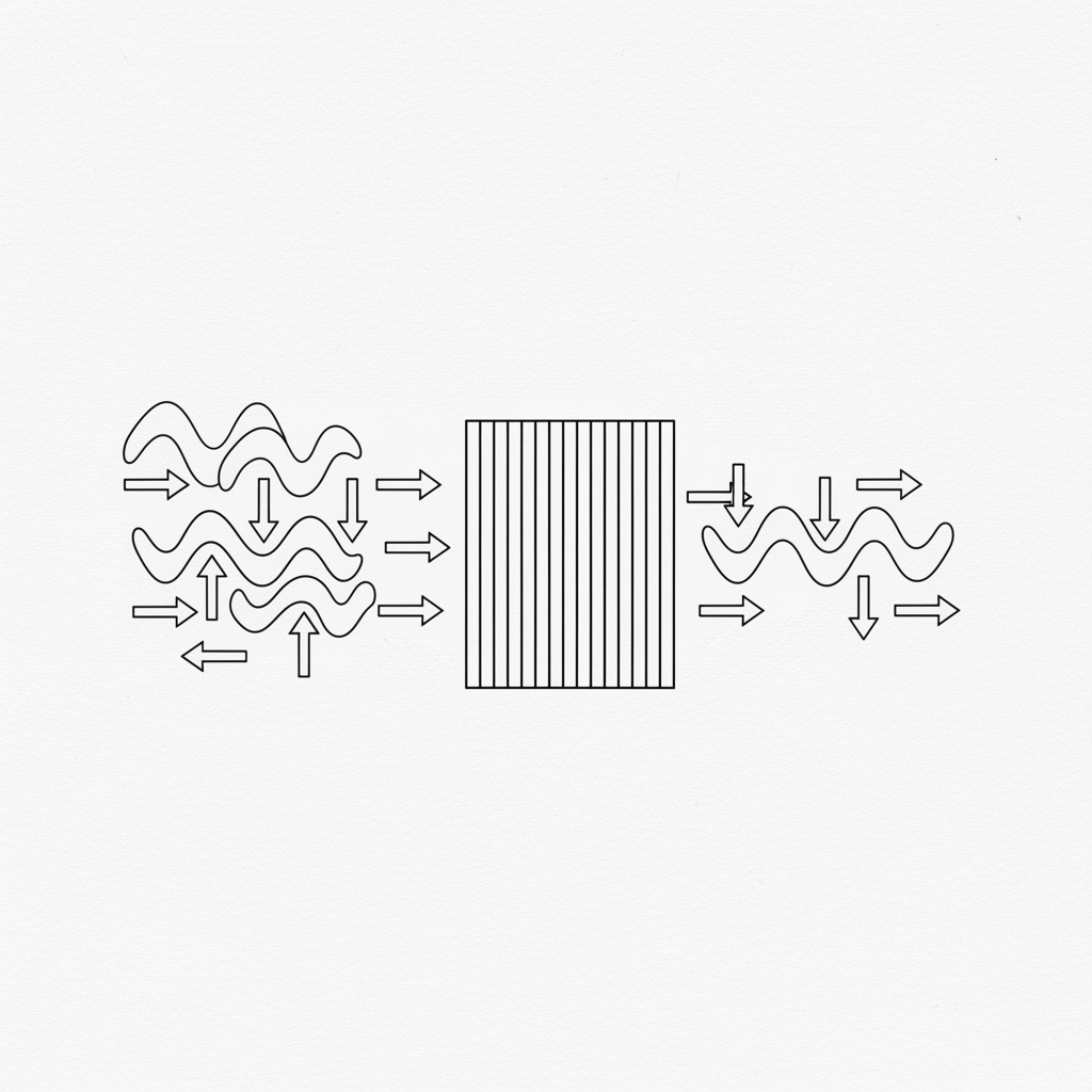 A diagram explaining how polarized lenses work by filtering out horizontal light waves that cause glare, while allowing vertical light waves to pass through for clear vision.
