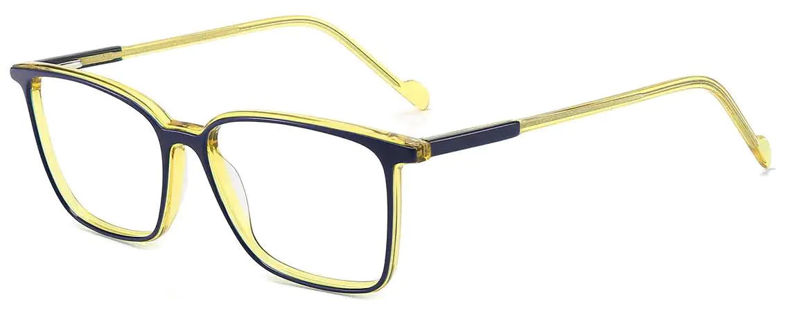 Filippo: Rectangle Navy-Yellow Glasses