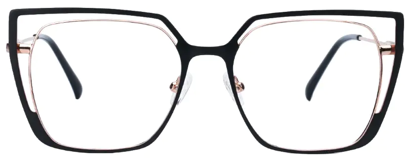 Yandi: Square Black/Gold Eyeglasses for Women