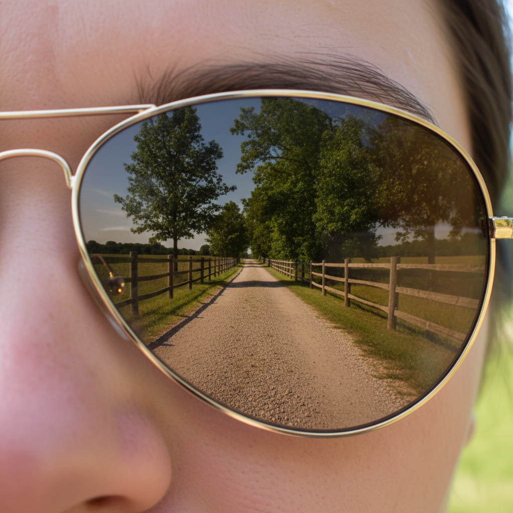 Illustration of the fishbowl effect, showing the peripheral distortion caused by an uncompensated prescription in a wrapped frame.