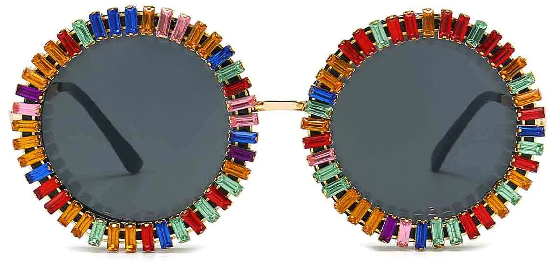 Sofia: Round Fancy-Diamond/Grey Sunglasses