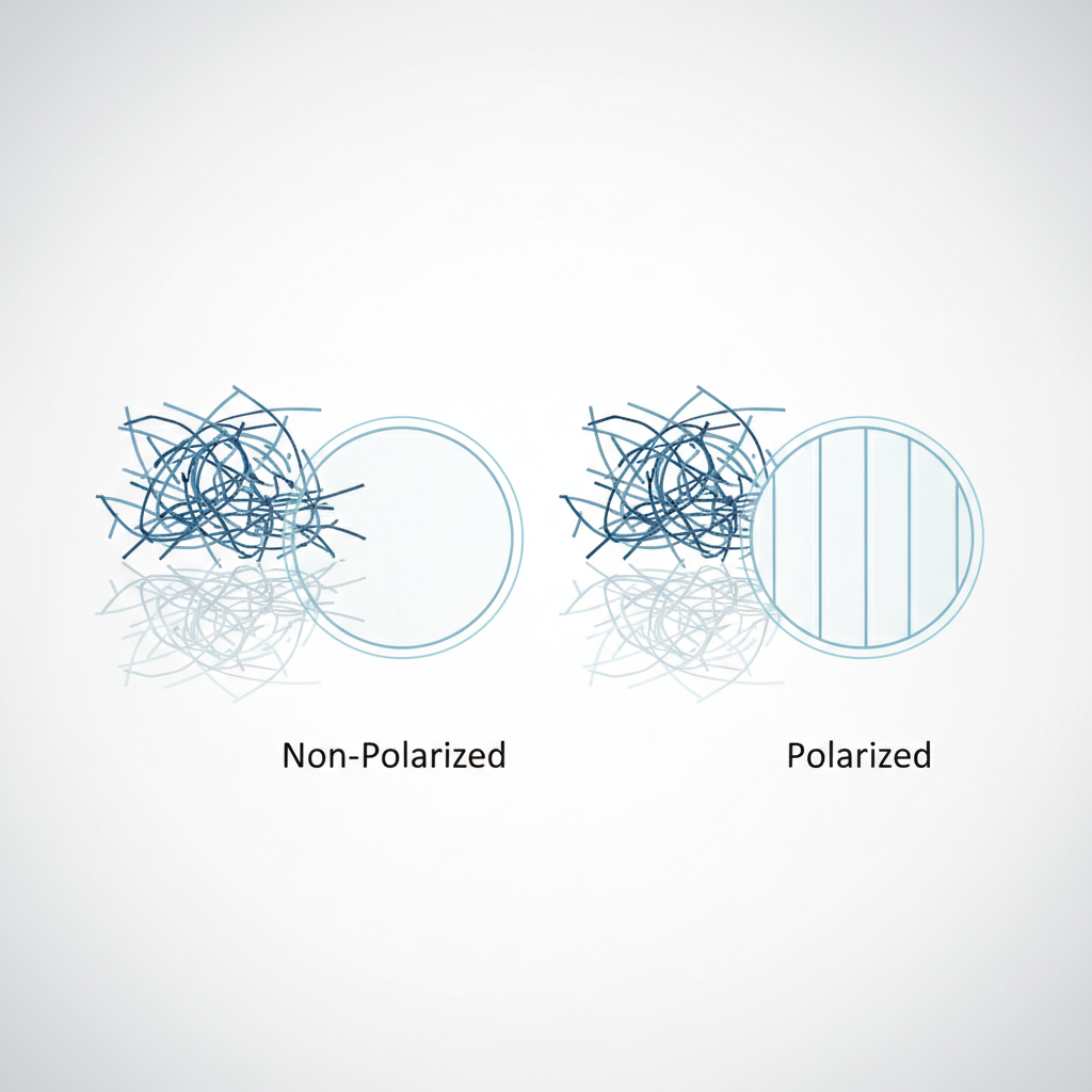 A diagram explaining how polarized lenses work by filtering out horizontal glare.
