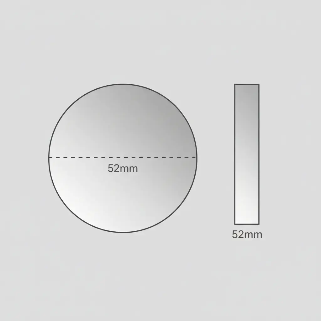 A diagram showing how a 52mm round lens and a 52mm rectangular lens have the same width but different total area and shape.