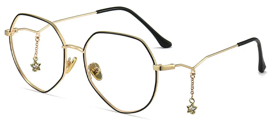 Jasmine: Round Black/Gold Eyeglasses For Women