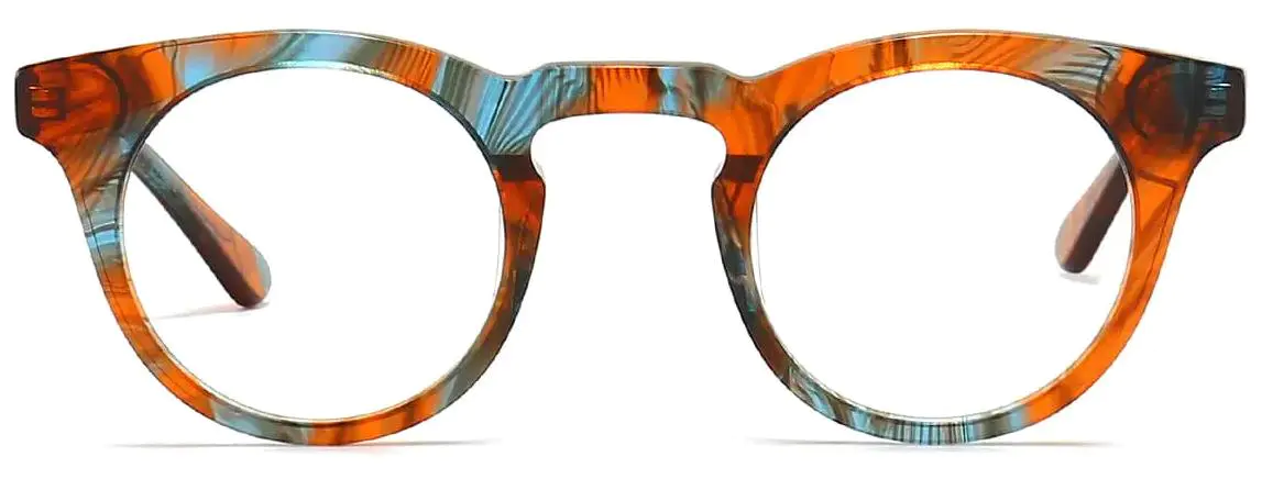Koko: Round Blue/Orange/Woodgrain Glasses