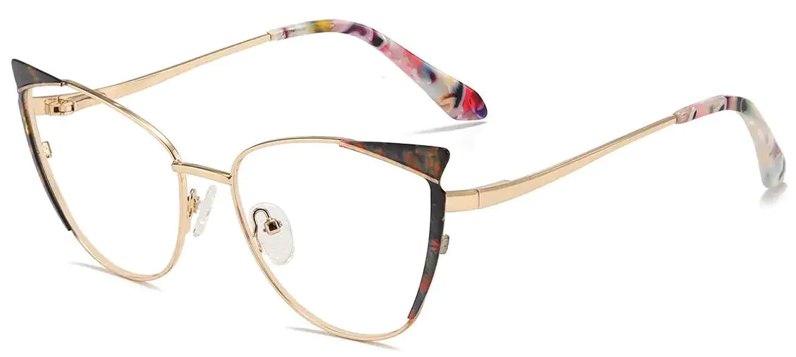 Hallie: Cat-eye Gold-Black/Flower Glasses