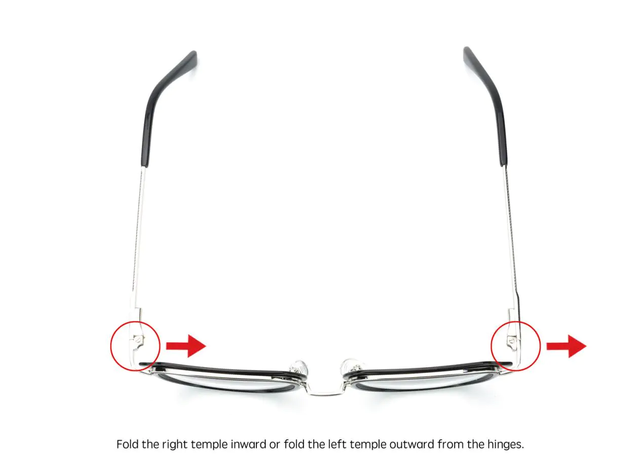Bend the right arm inward and/or the left outward at the hinge