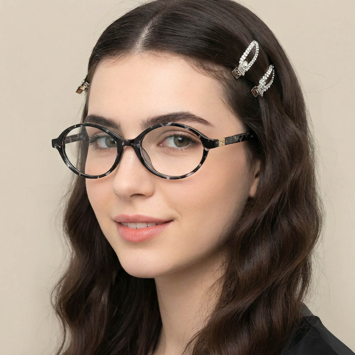 Black Tortoiseshell Andrea Glasses - Oval Glasses