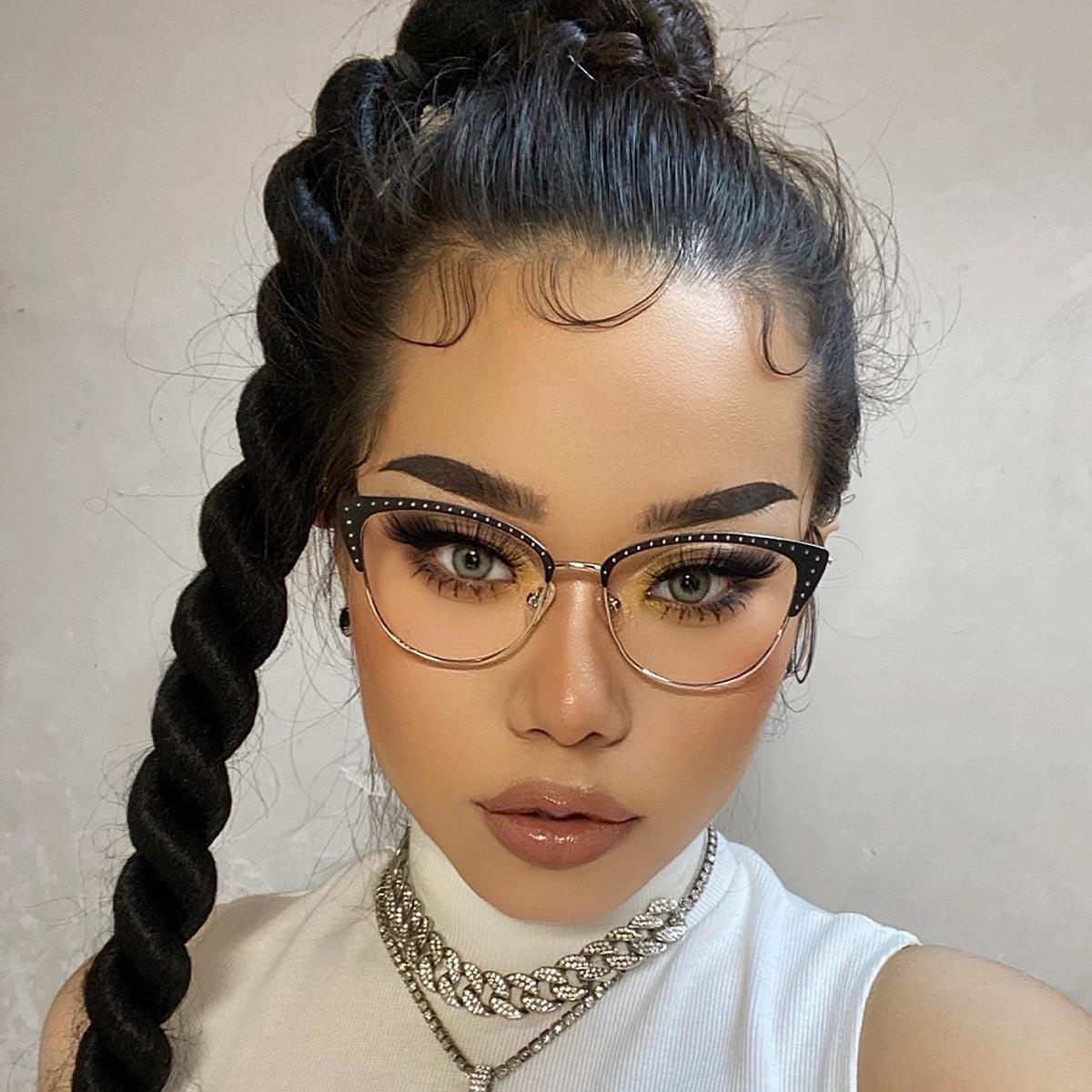 Schwarz Silber Marty Brille - Cat Eye Glasses
